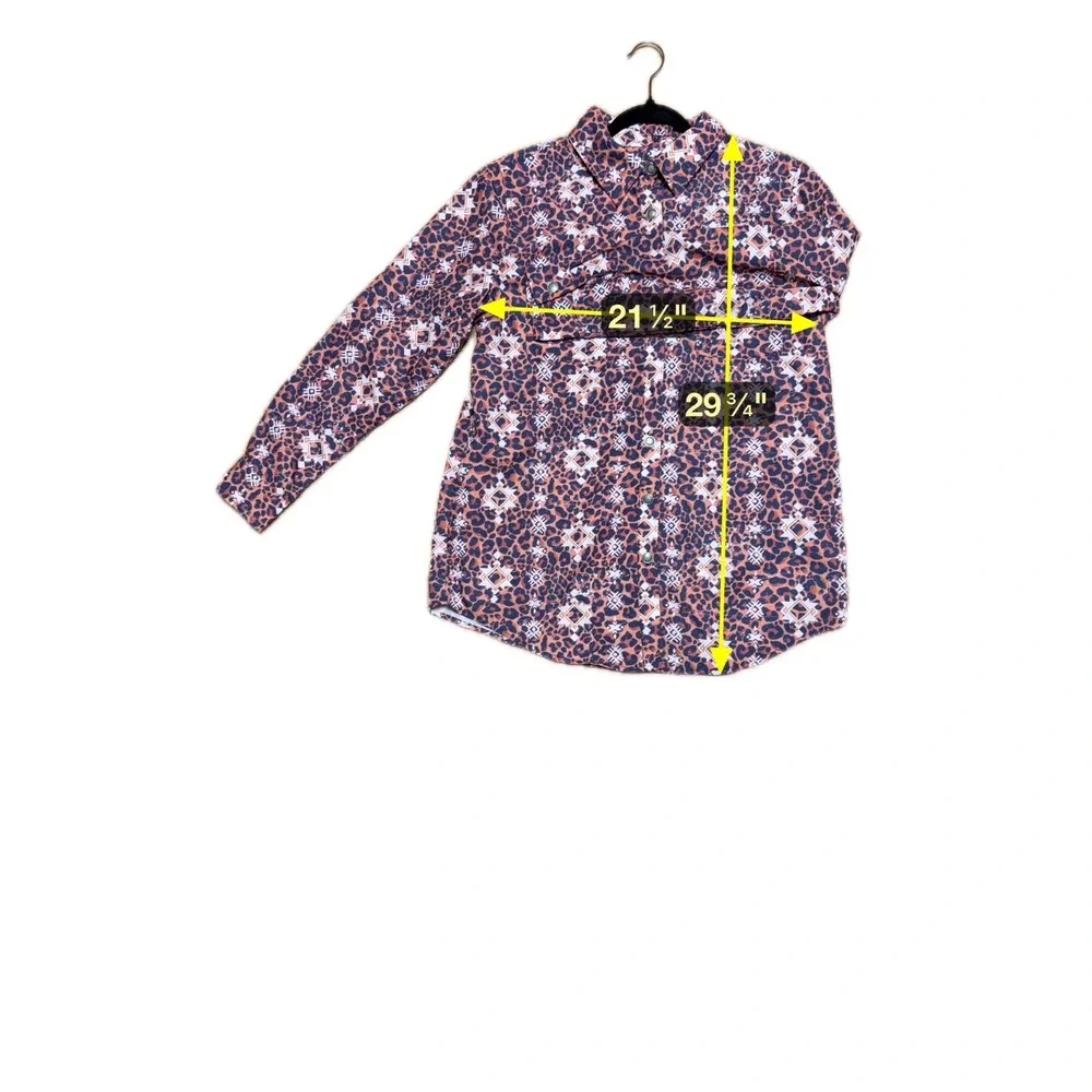 Lucky & Blessed Aztec Leopard Button Down‎ Shirt Women M Y2K Coastal Cowgirl